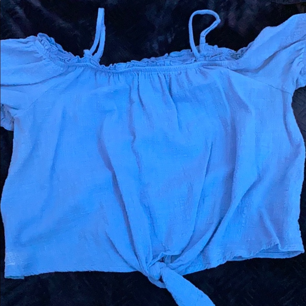 blue off the shoulder top
